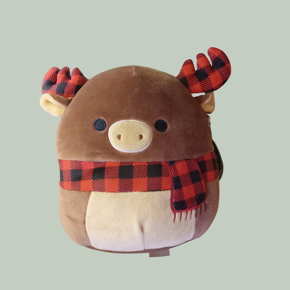 Squishmallows Alfred the Moose Holiday Plush 8 Inch Buffalo Plaid Scarf Antlers